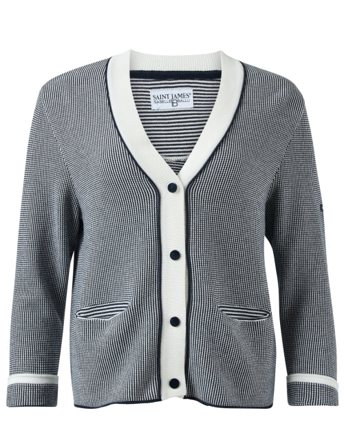 Calanques Navy and White Cotton Cardigan