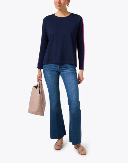 Navy Cotton Mesh Stripe Top