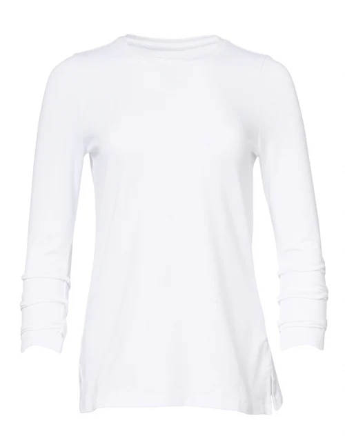 White Pima Cotton Ruched Sleeve Tee