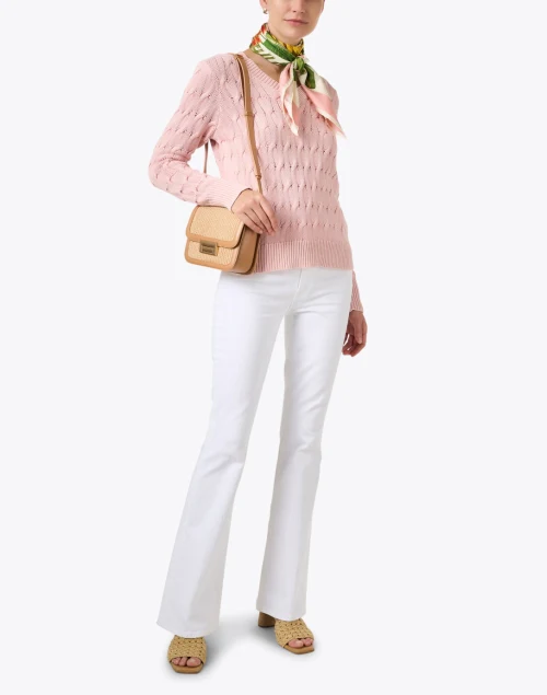 Pink Cable Knit Cotton Sweater