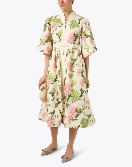 Carmen Ivory Multi Floral Linen Cotton Dress