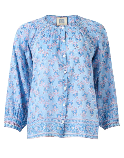 Courtney Blue and Pink Print Cotton Silk Top