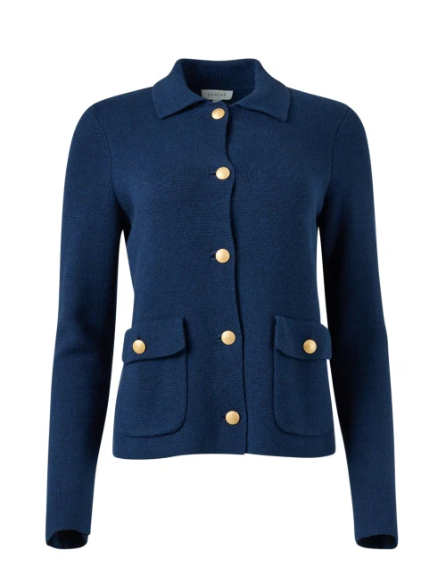 Navy Cotton Knit Cardigan