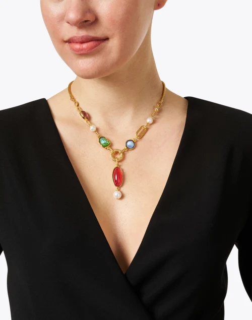 Gold Pearl and Stone Necklace