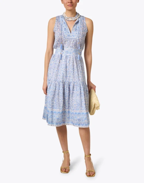 Emily Light Blue Print Cotton Silk Dress
