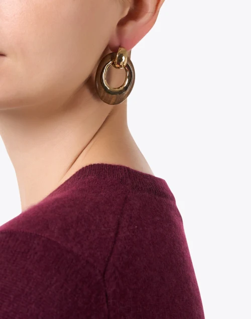 Bo Selva Gold and Wood Hoop Earrings