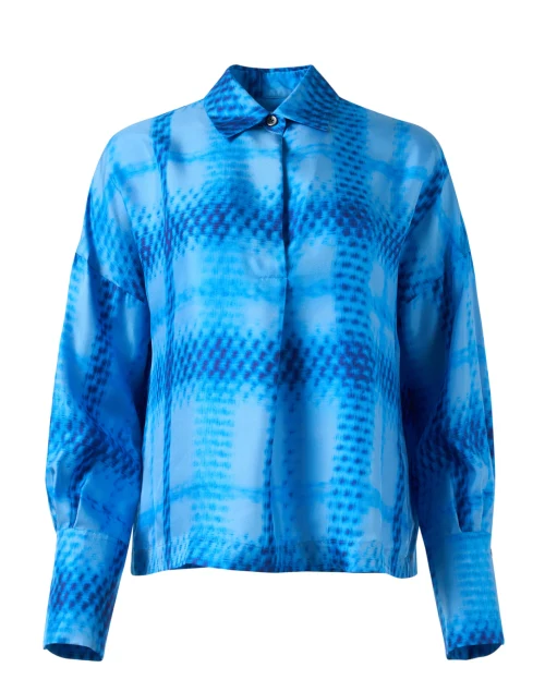 Capri Blue Painted Check Silk Shirt