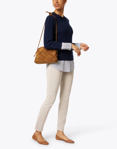 Eton Navy Wool Cashmere Sweater with Blue Stripe Underlayer