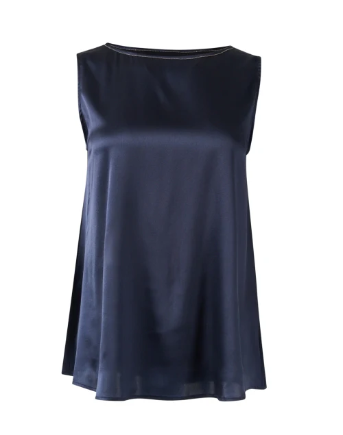 Navy Silk Sleeveless Top