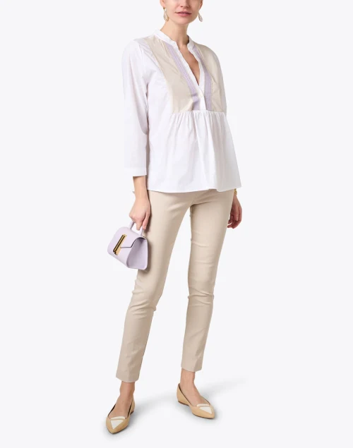 White Cotton Split Neck Blouse