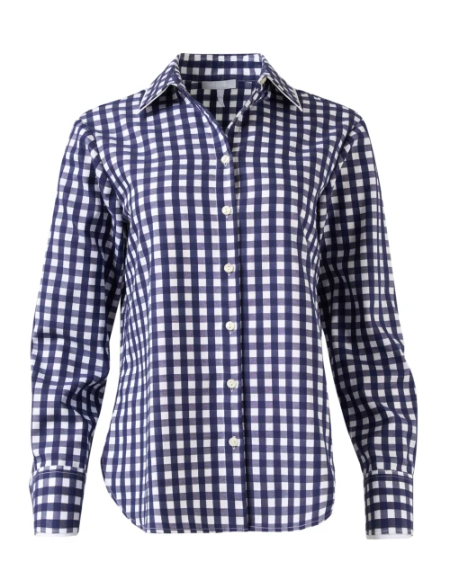 Margot Navy and White Gingham Cotton Top