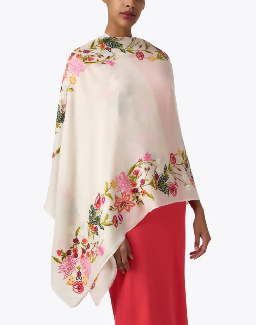 Ivory Floral Embroidered Wool Scarf