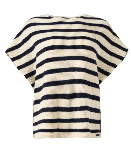 Ivory and Navy Striped Wool Poncho Top