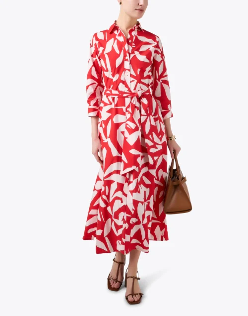 Red Print Cotton Shirt Dress