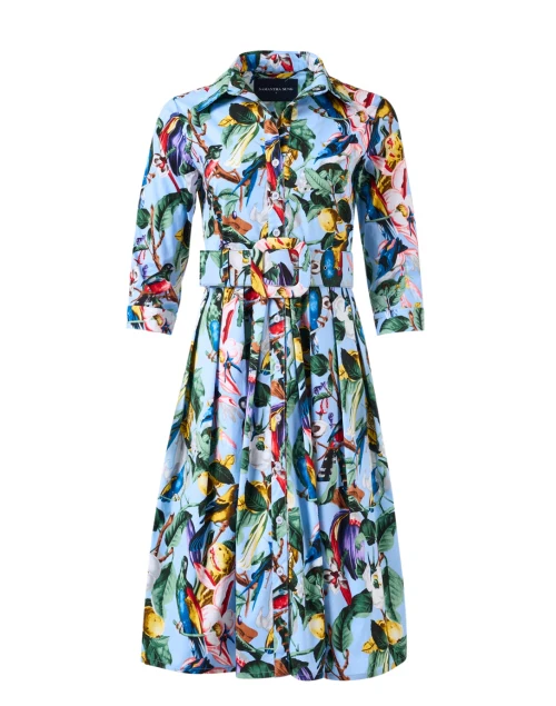 Audrey Blue Botanical Print Cotton Stretch Dress