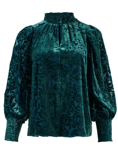Venus Teal Floral Velvet Blouse