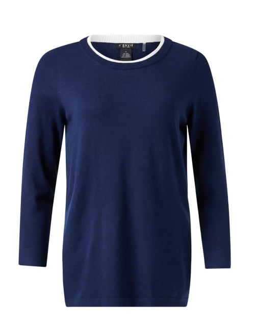 Navy and White Knit Top