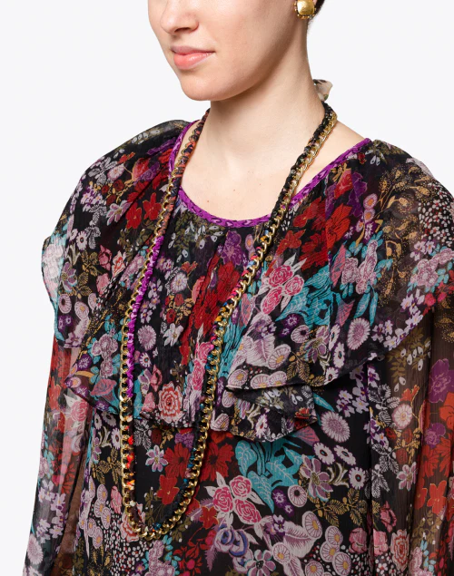 Curb Floral Printed Chain Necklace