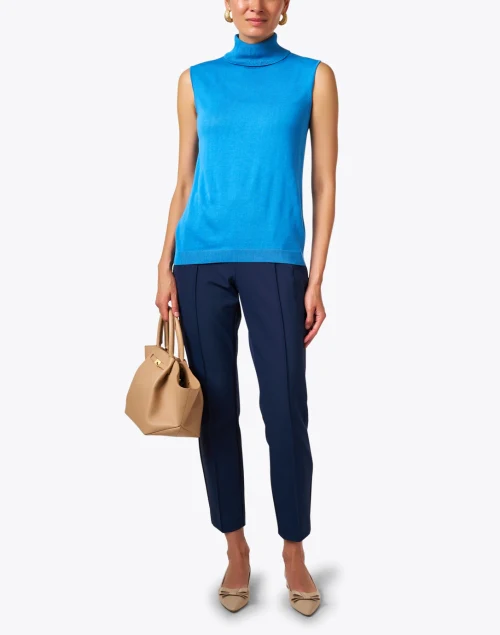 Blue Mock Neck Knit Top