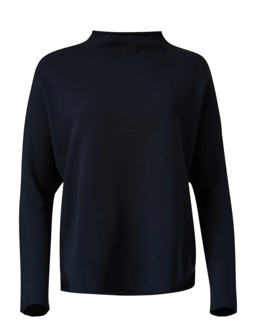 Effie Navy Cotton Funnel Neck Sweatshirt