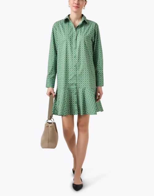 Adeline Green Print Cotton Shirt Dress