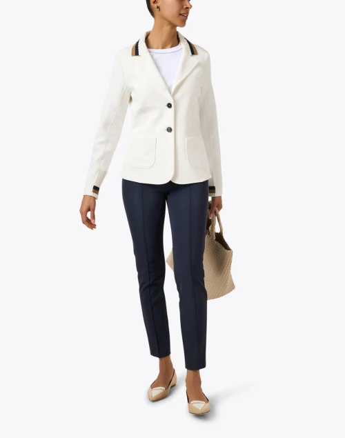 White Knit Collar Blazer