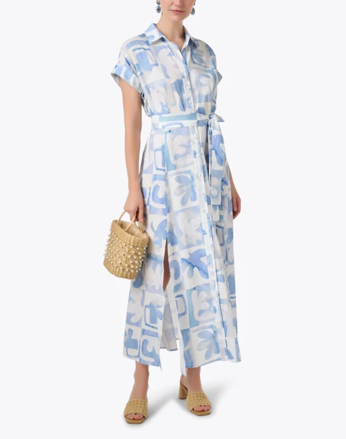 Chantal White and Blue Print Cotton Dress