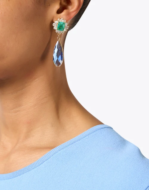 Aqua Blue Gold Stone Drop Earrings