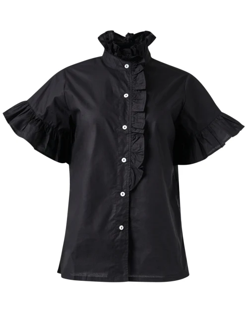 Vanessa Black Cotton Ruffle Top
