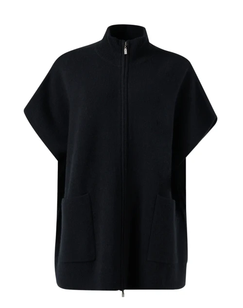 Black Wool Cashmere Zip Poncho