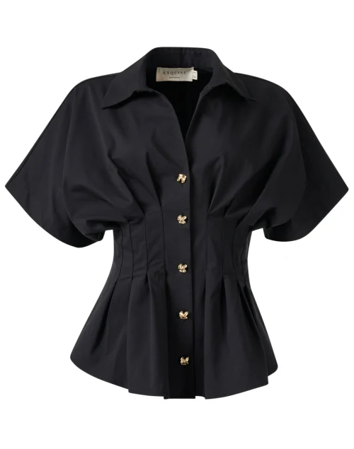 Georgia Black Pleated Cotton Shirt
