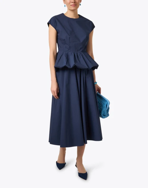 Navy Cotton Poplin Peplum Top