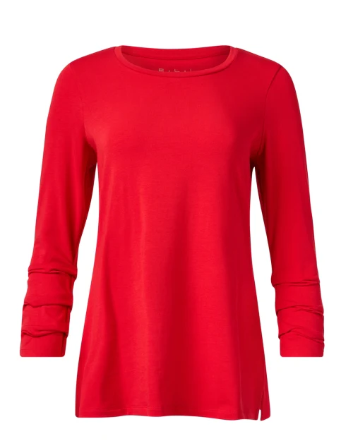 Red Pima Cotton Ruched Sleeve Tee