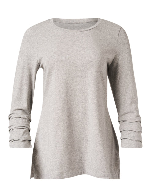 Heather Grey Pima Cotton Ruched Sleeve Tee