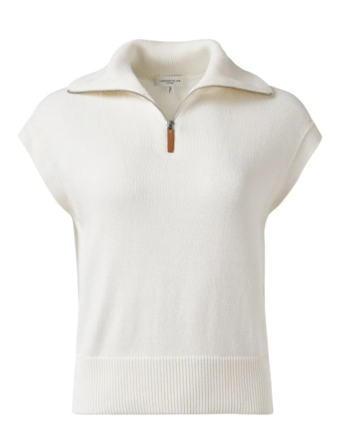 White Cotton Silk Zip Sweater