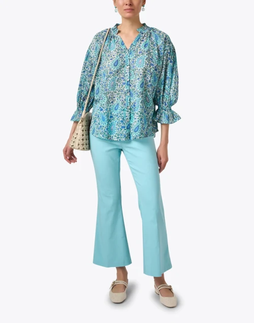 Turquoise Stretch Pull On Flared Crop Pant
