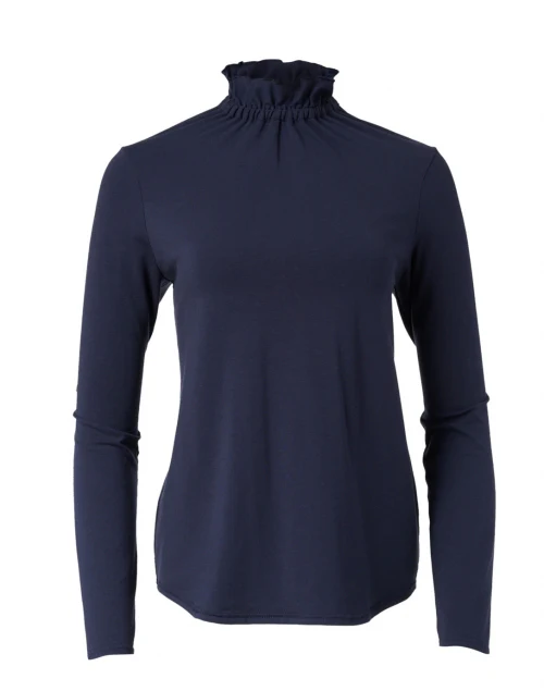 Georgia Navy Cotton Modal Ruffle Neck Tee