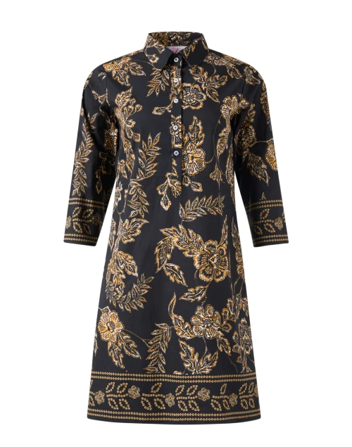 Black Floral Cotton Shirt Dress