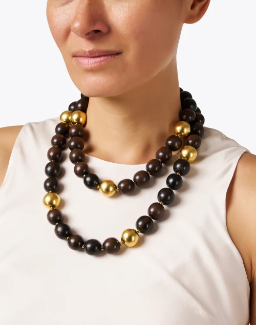 Wood and Gold Beaded Necklace