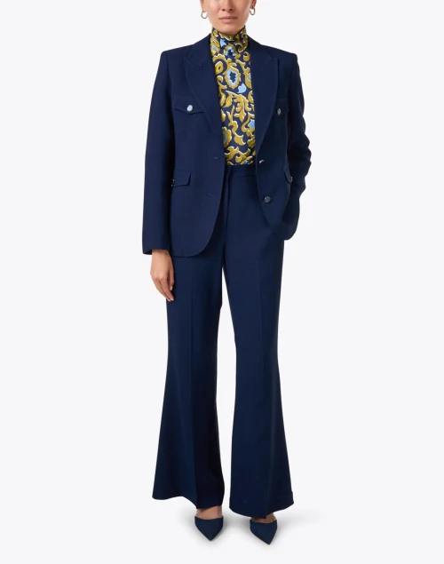 Blue Textured Crepe Blazer