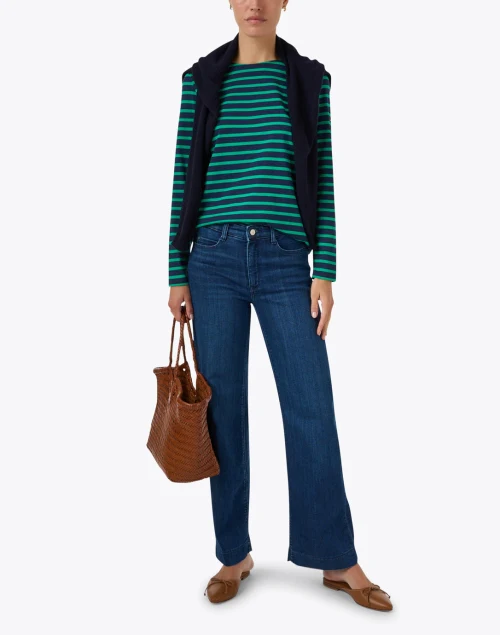 Minquidame Navy and Green Striped Cotton Top