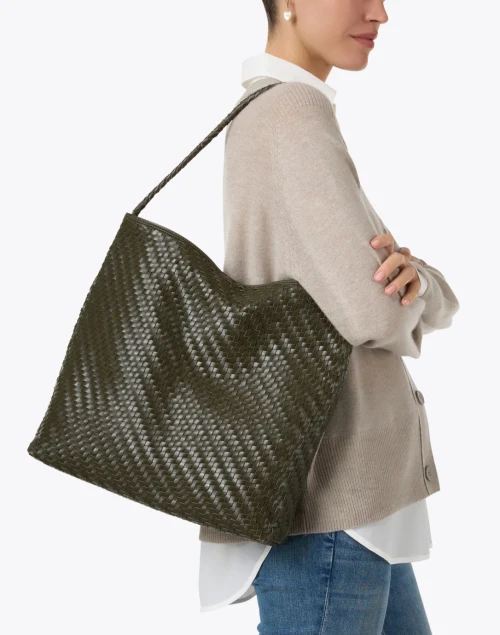 Sera Olive Green Woven Leather Bag