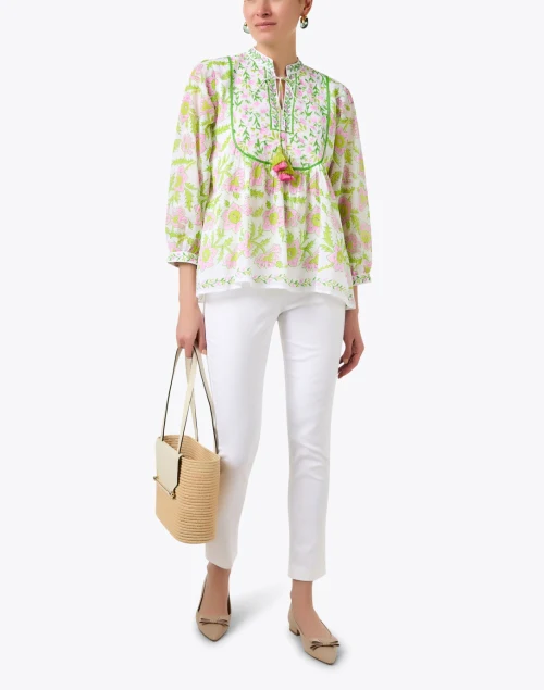Pink and Green Floral Cotton Top