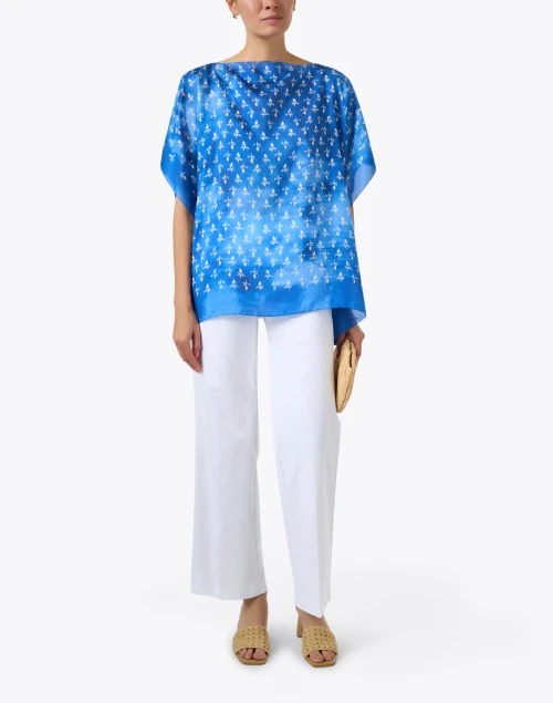 Blue Print Silk Poncho Top