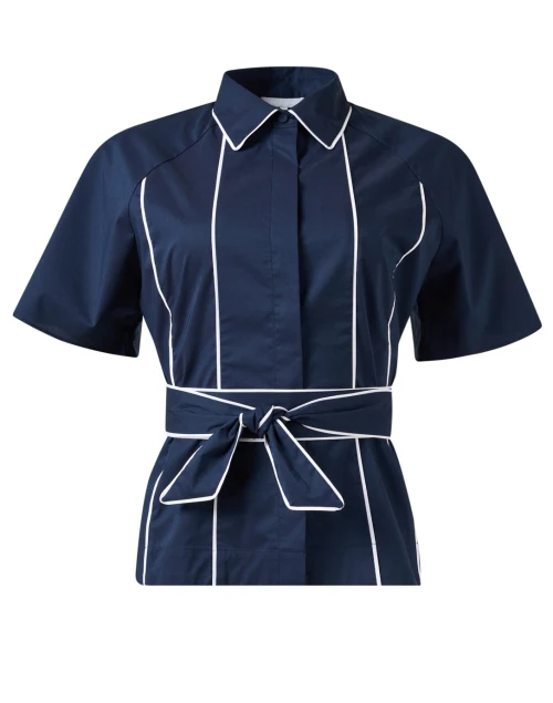 Joanna Navy Belted Top