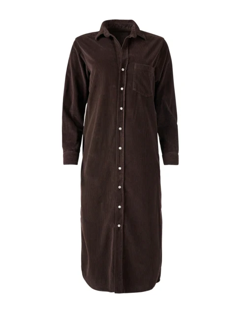 Brown Cotton Corduroy Shirt Dress