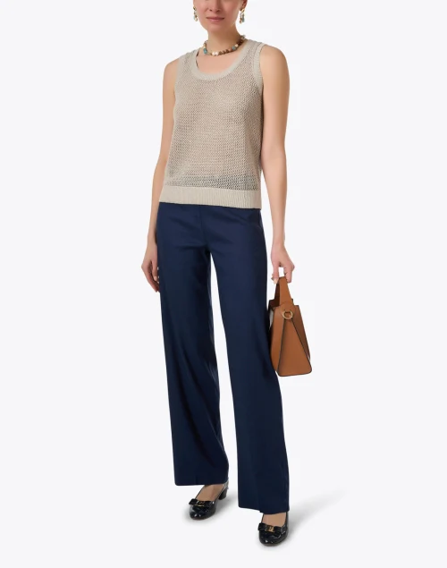 Beige Linen Open Knit Top