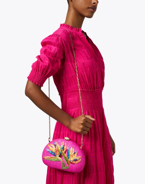 Berna Pink Tropical Embroidered Clutch