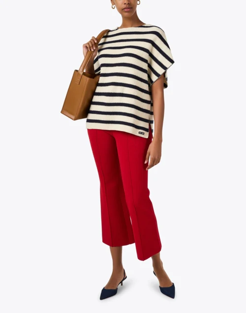 Ivory and Navy Striped Wool Poncho Top