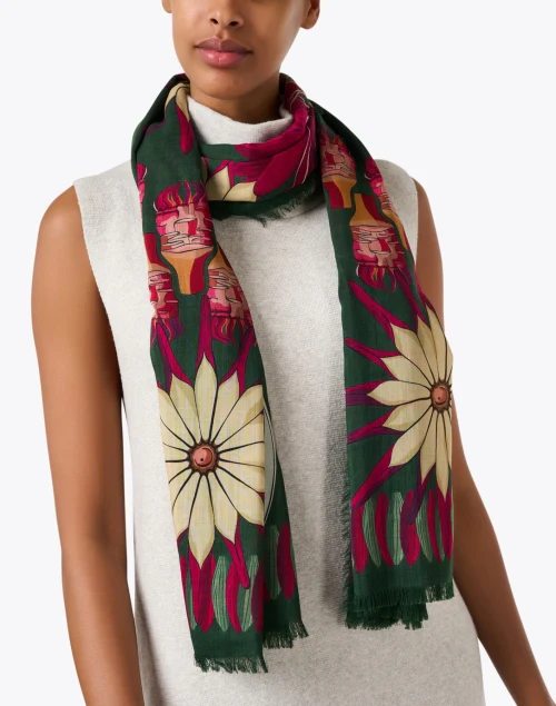 Green Floral Wool Scarf